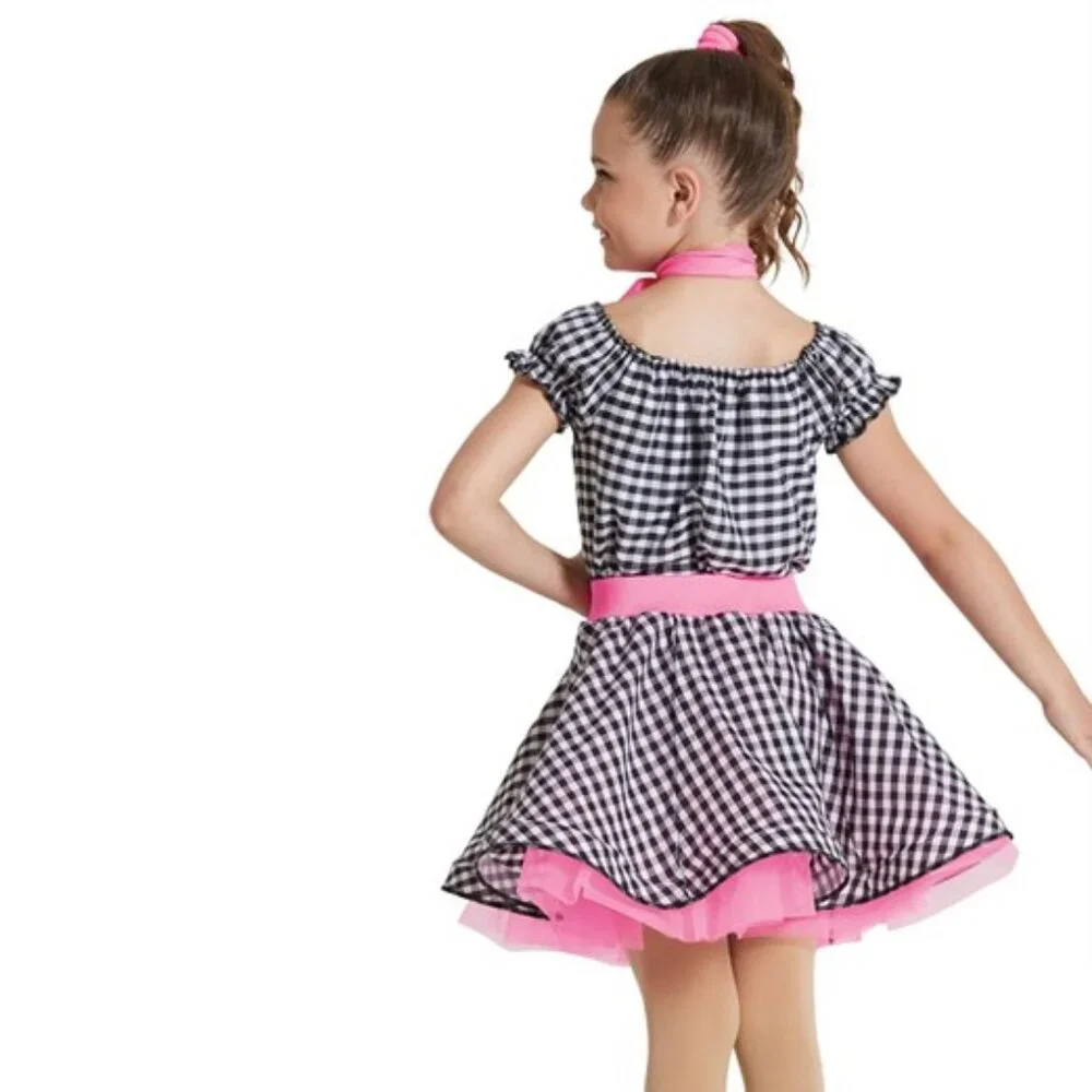 WEISSMAN Sock Hop Character Dress in Black & White Gingham with Hot Pink Accents